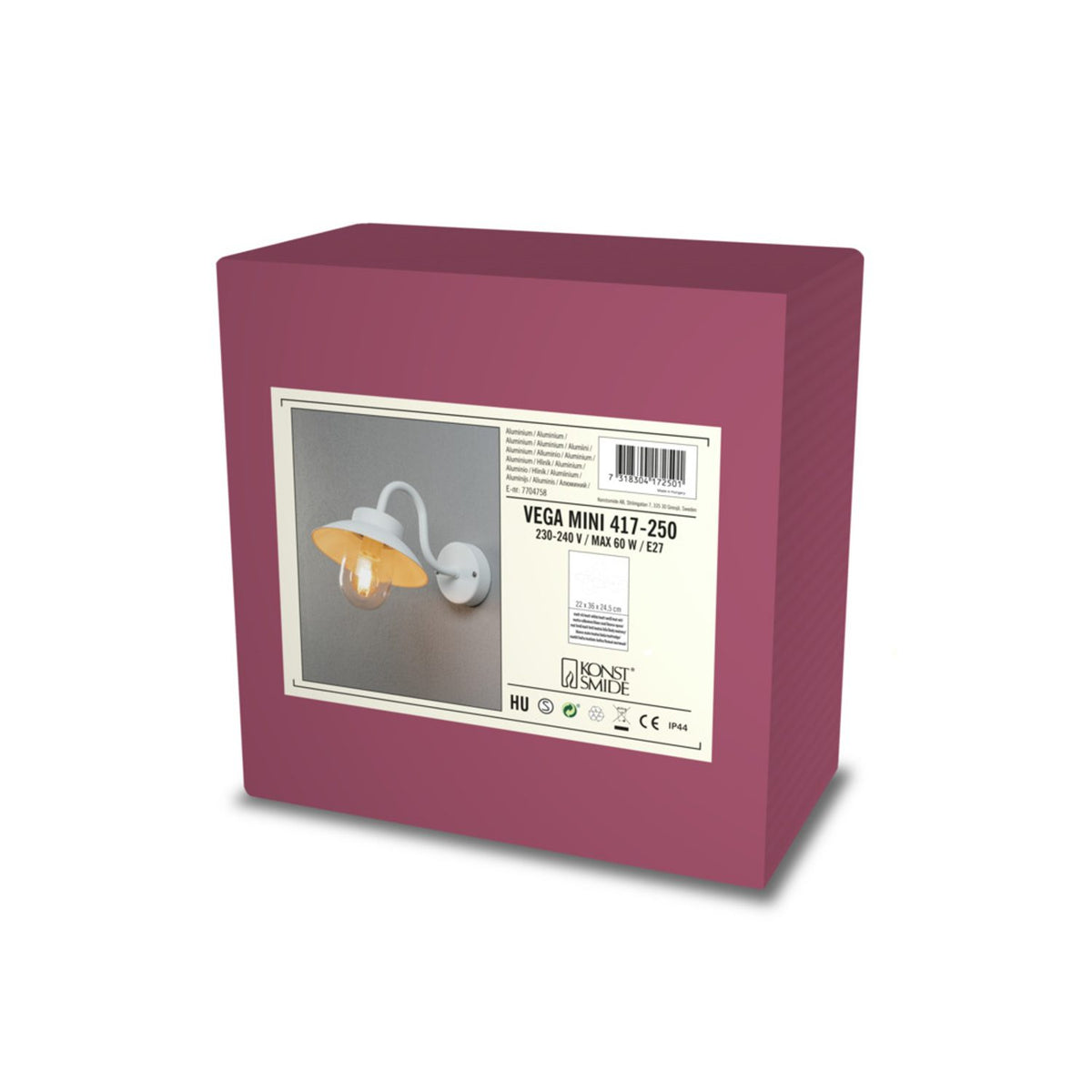 Vega Mini E27 Vägglampa Ute Vit