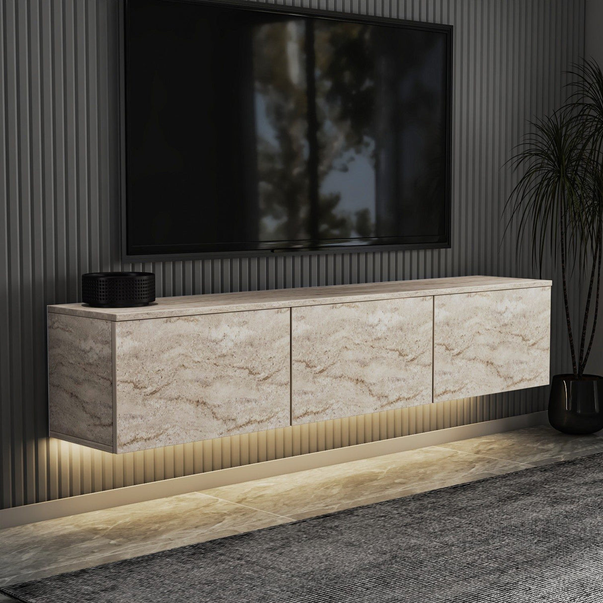 Bergen Upplyst (160 x 35 x 32 cm) TV-bänk Travertin