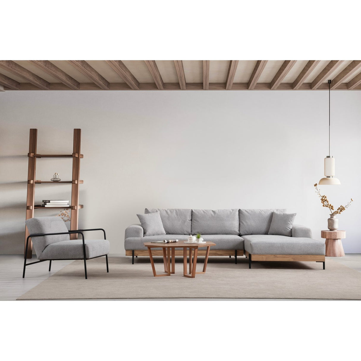 Kigali Oak (280-170 x 98 x 78 cm) Hörnsoffa Grå, Höger