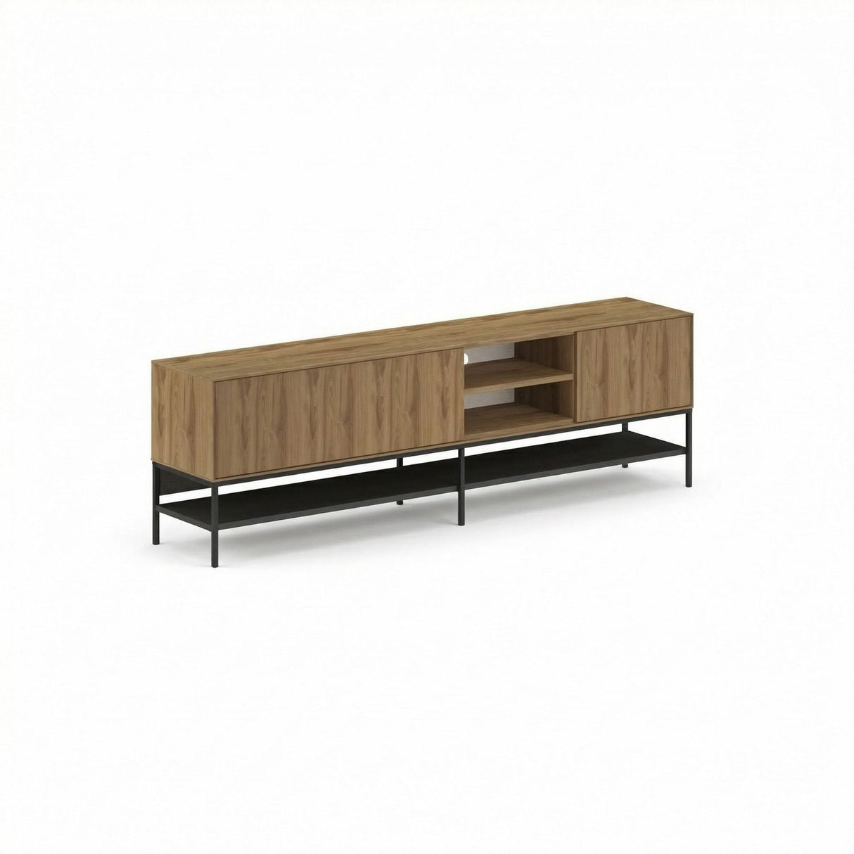 Tallinn (180 x 55 x 35 cm) TV-bänk Naturlig ekträ svart svart