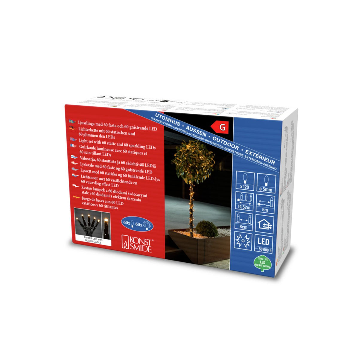LED amber gnistrande svart kabel Ljusslinga Ute 120 Lampor (9.52m)
