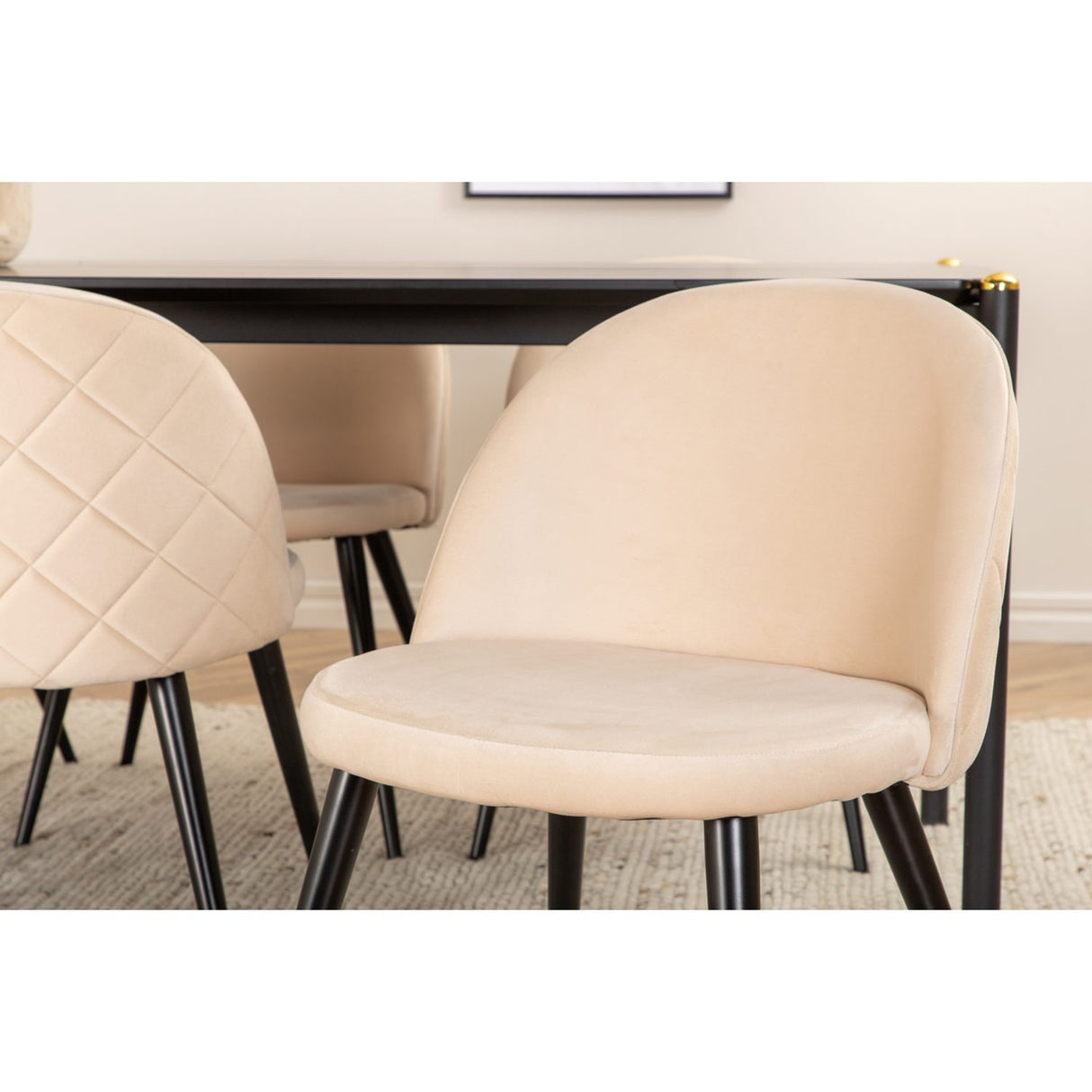 Pelle, Velvet Rektangulär matgrupp Beige, Svart, Svart, 190 x 90