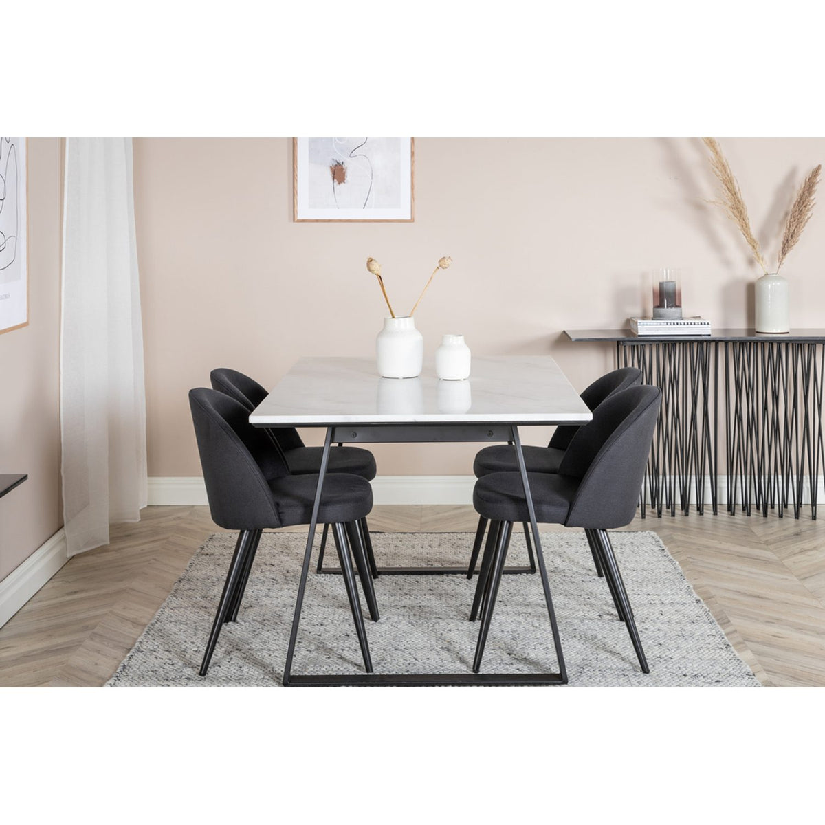 Estelle, Velvet Rektangulär matgrupp Svart, Svart, vit, 140 x 90