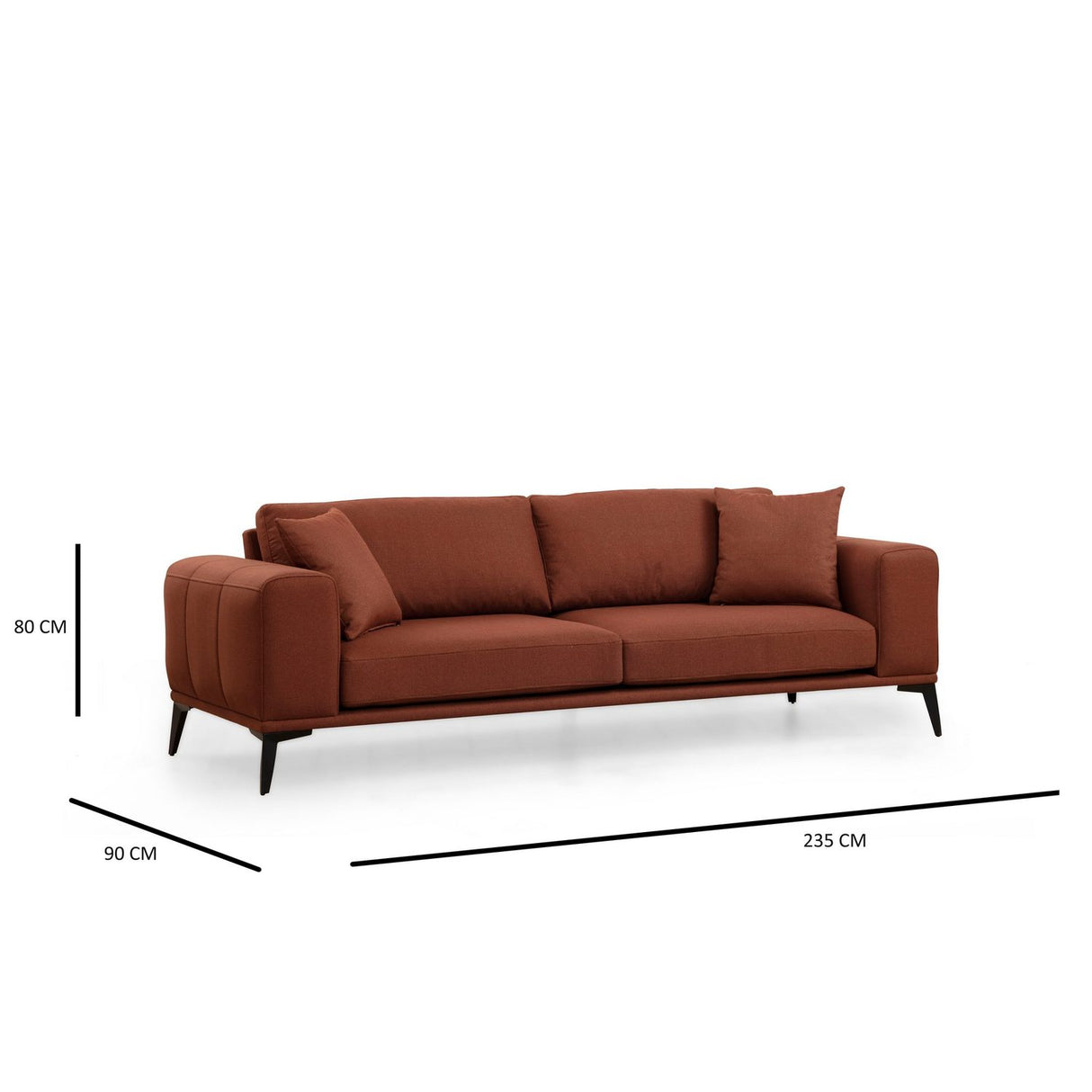 Sapporo 3 (235 x 90 x 80 cm) 3-sitssoffa Rio-röd