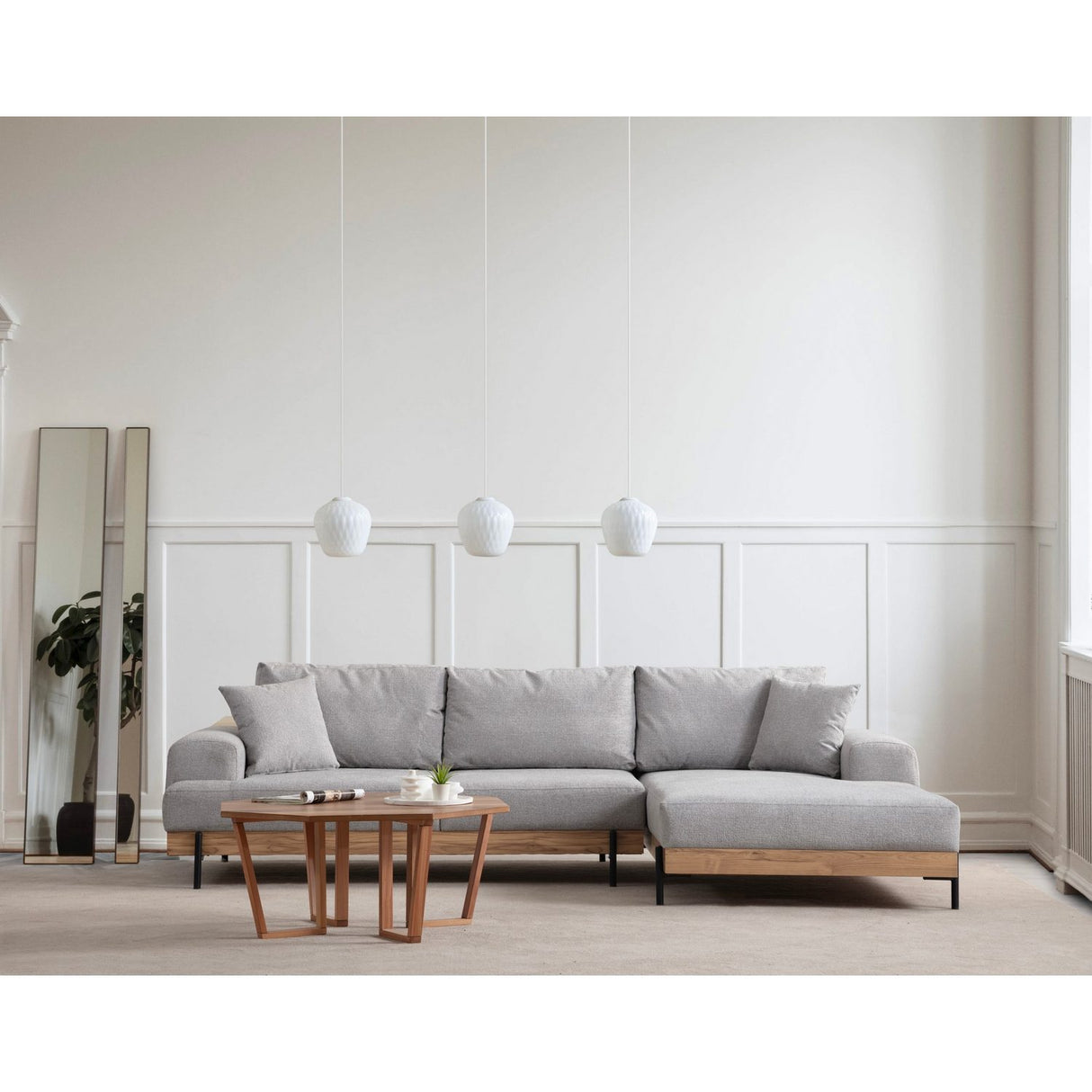 Kigali Oak (280-170 x 98 x 78 cm) Hörnsoffa Grå, Höger