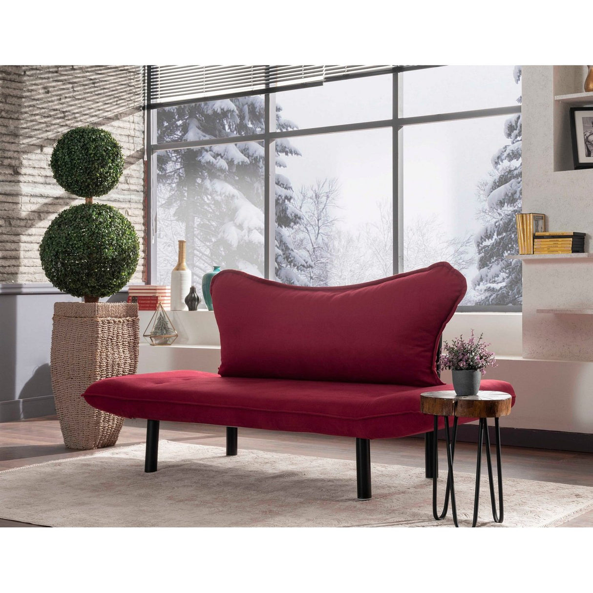Chatto (150 x 75 x 70 cm) 2-sits bäddsoffa Vinröd