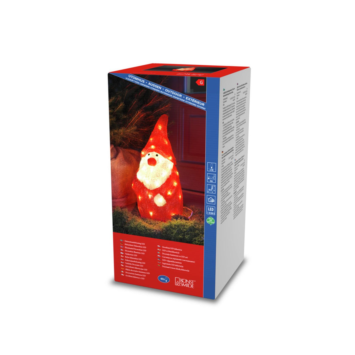 Tomte akryl 38cm 40 Led Ljusdekoration Ute