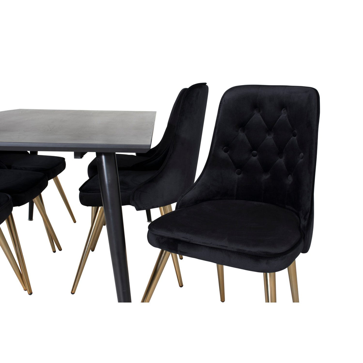 Dipp, Velvet Deluxe Rektangulär matgrupp Mässing, Svart, Svart