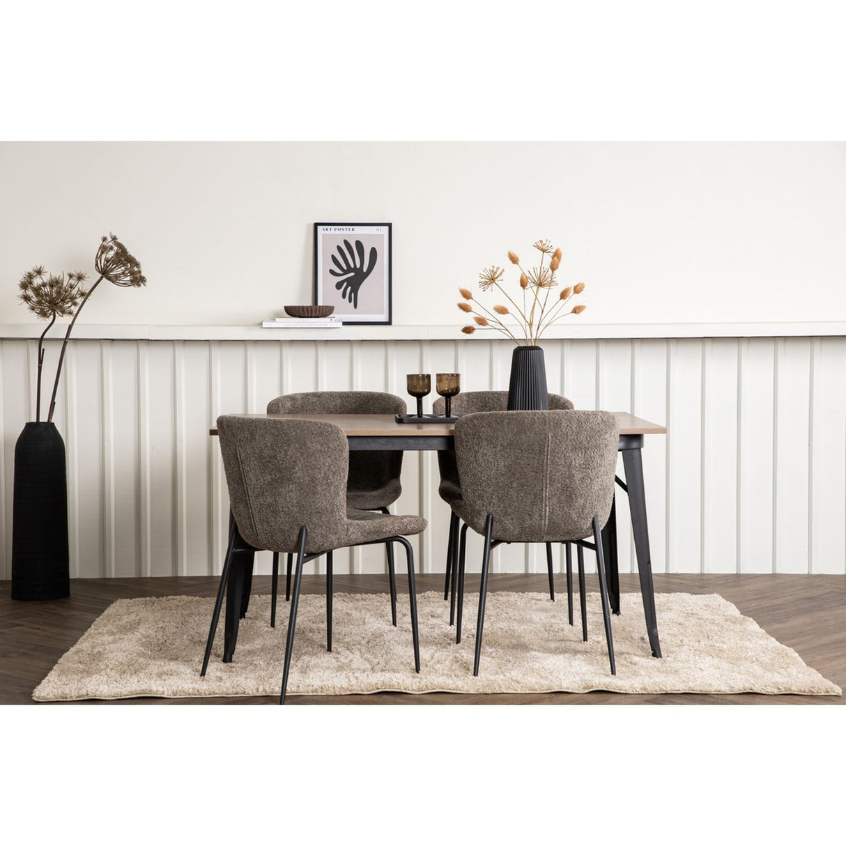 Tempe, Modesto Rektangulär matgrupp Beige, Svart, Valnöt, 140 x 80