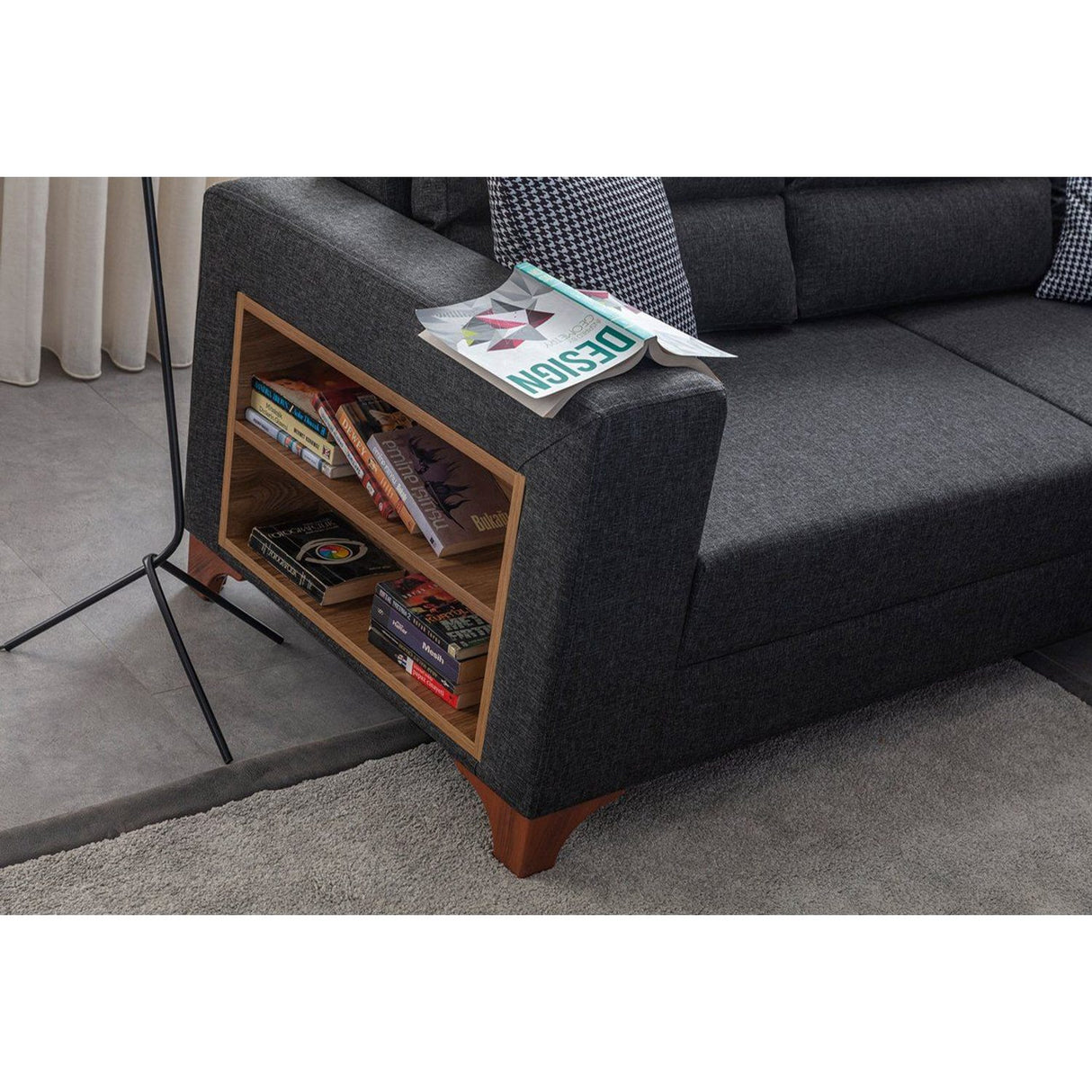 Porto (230 x 90 x 150 cm) Hörnsoffa-bäddsoffa Antracit, Vänster