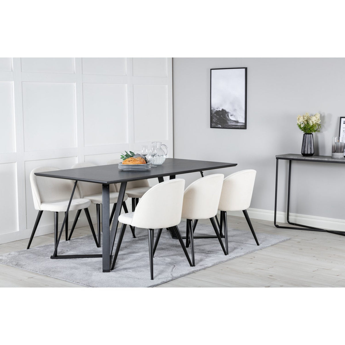 Marina, Velvet Rektangulär matgrupp Svart,Crème, Svart, 180 x 90