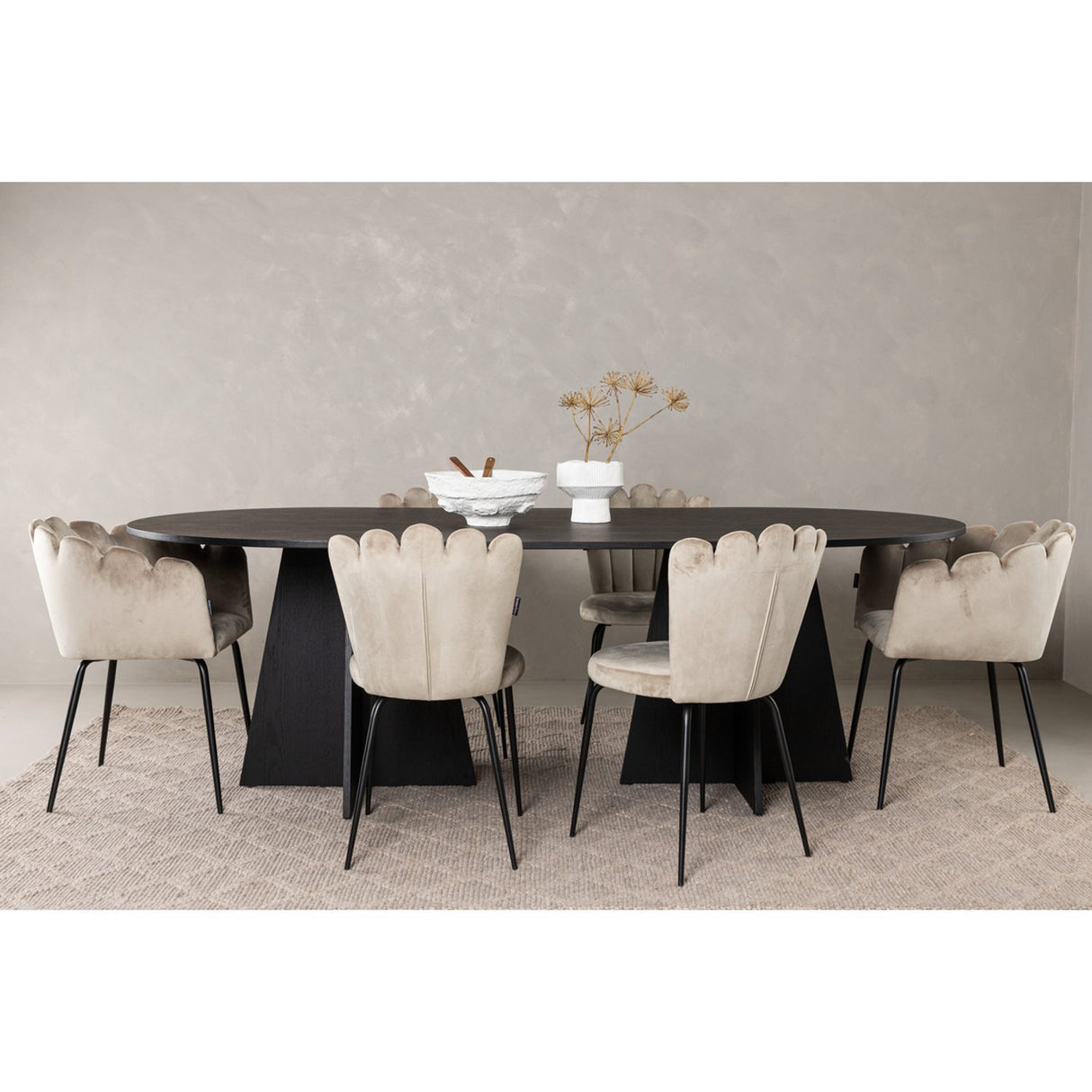 Bootcut, Limhamn Oval matgrupp Beige, Svart, Svart, 230 x 115
