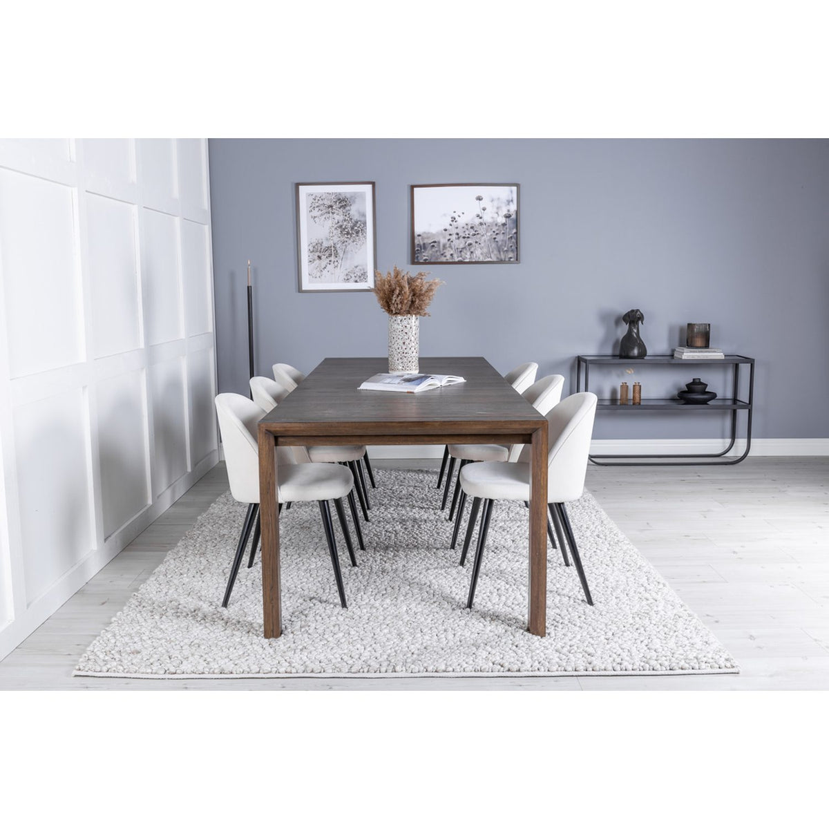 Slider, Velvet Rektangulär matgrupp Vit, Natur, 6st