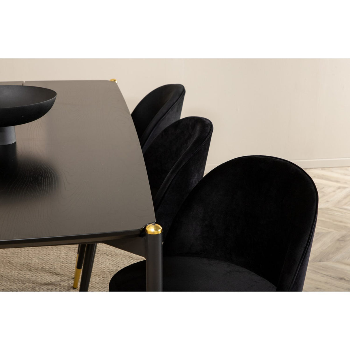 Pelle, Velvet Rektangulär matgrupp Svart, guld, Svart, 190 x 90