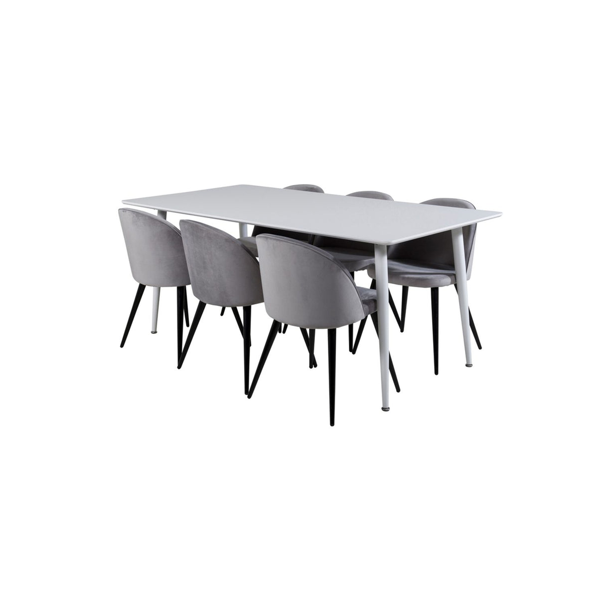 Polar, Velvet Rektangulär matgrupp Svart,Grå, Vit, 180 x 90