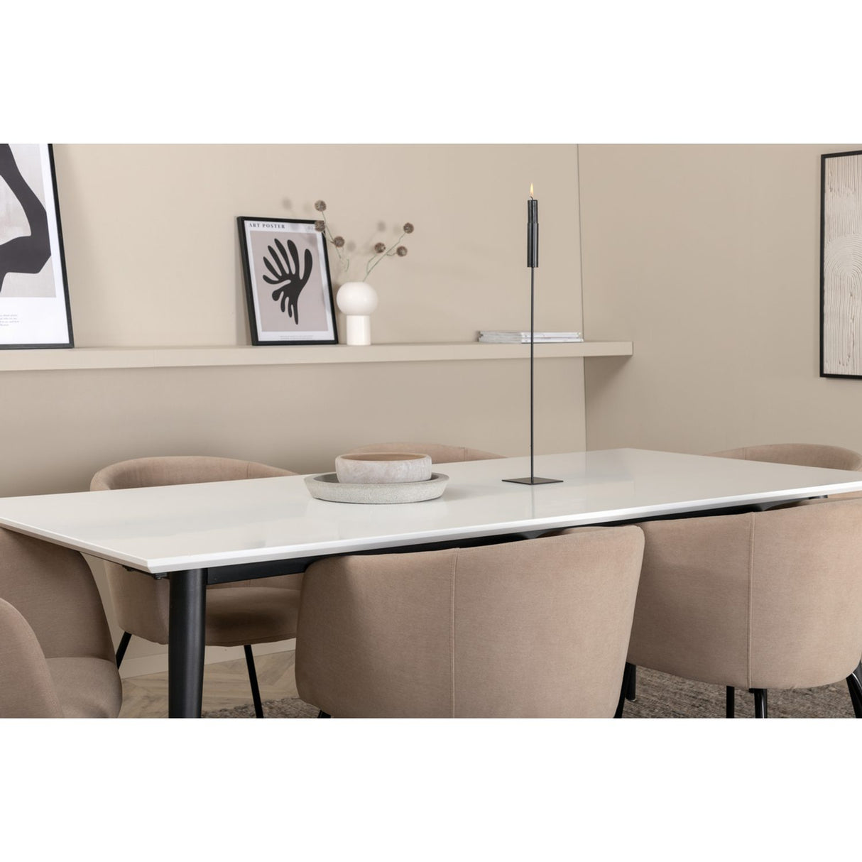 Jimmy, Berit Rektangulär matgrupp Beige, Svart, Svart,Vitt, 195 x 90