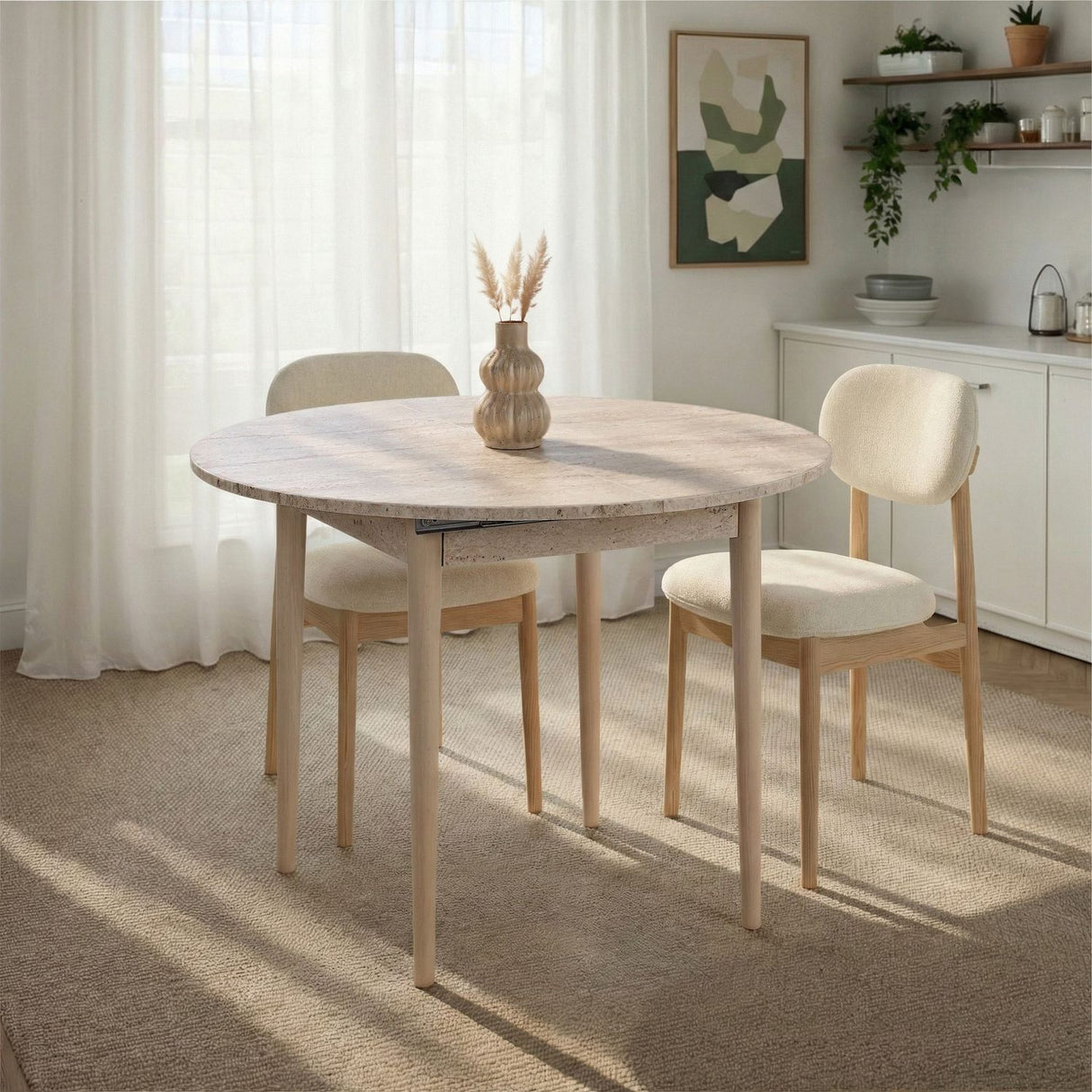 Ancona Utdragbart matbord Travertin Ek