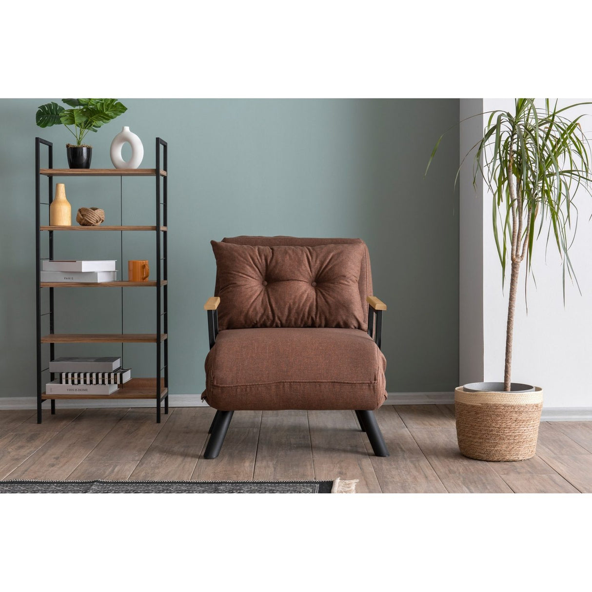 Hanoi Enkel lampa (26 x 120 x 60 cm) Brun 1-sits bäddsoffa