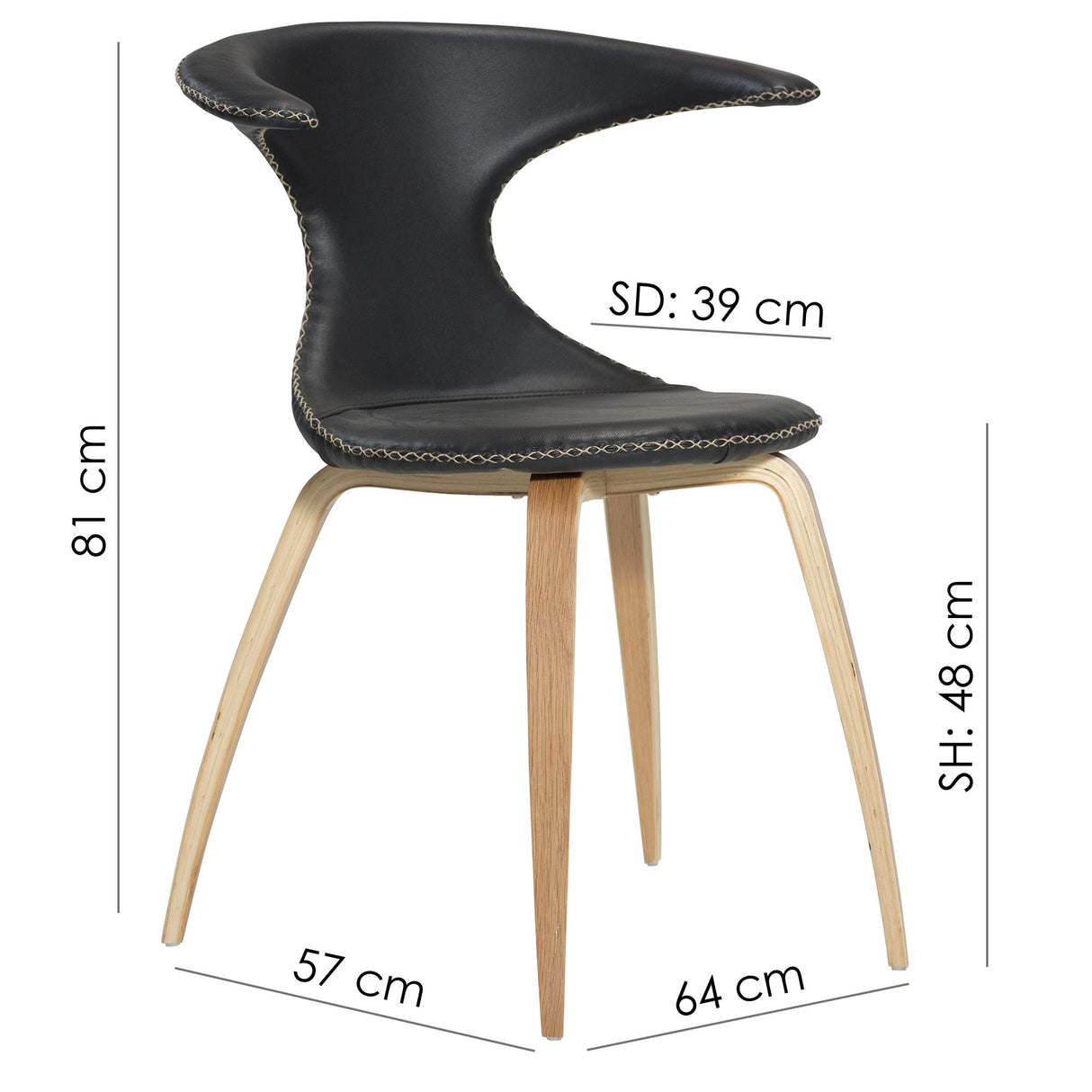 Flair Stol Black Leather, Oak