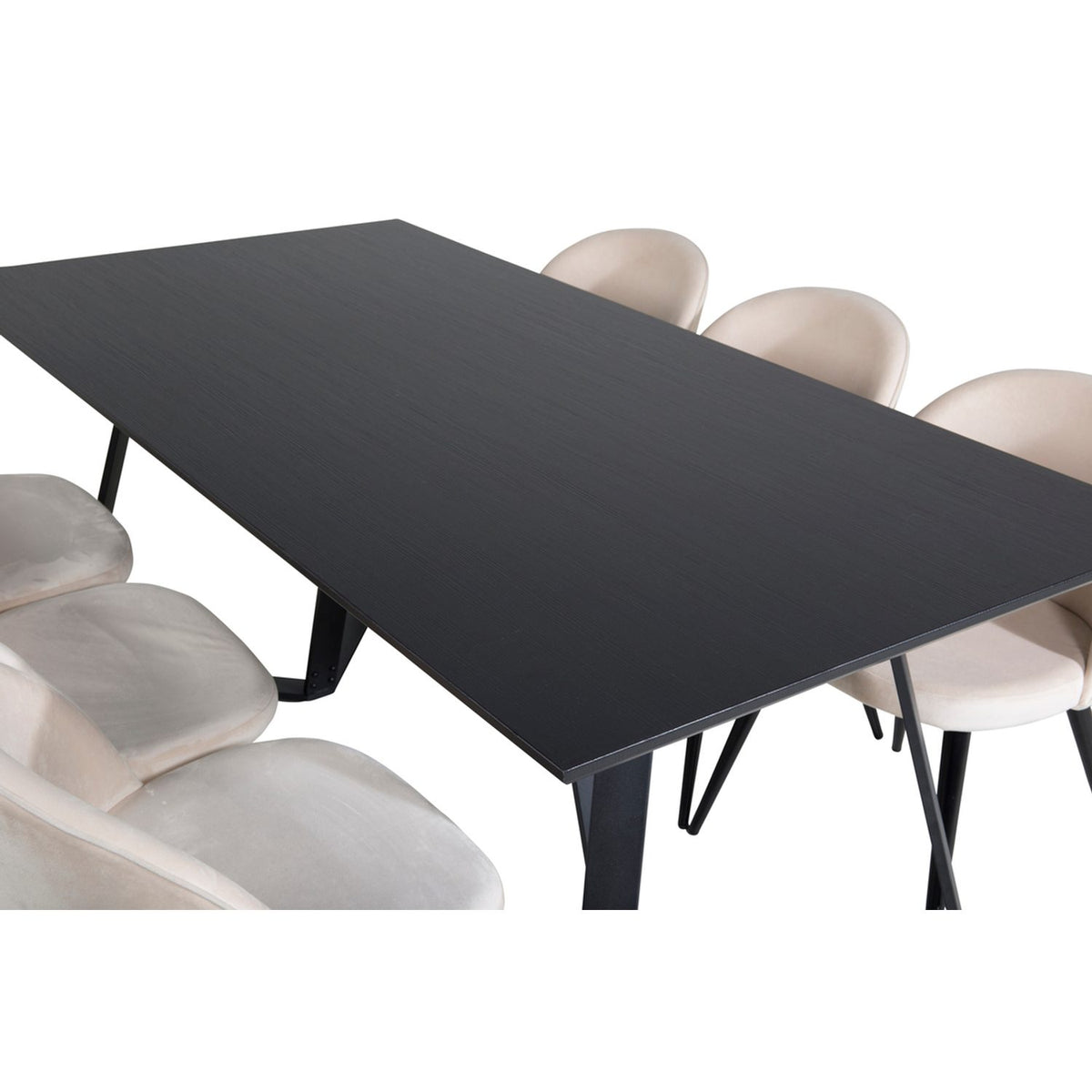 Marina, Velvet Rektangulär matgrupp Beige,Svart, Svart, 180 x 90