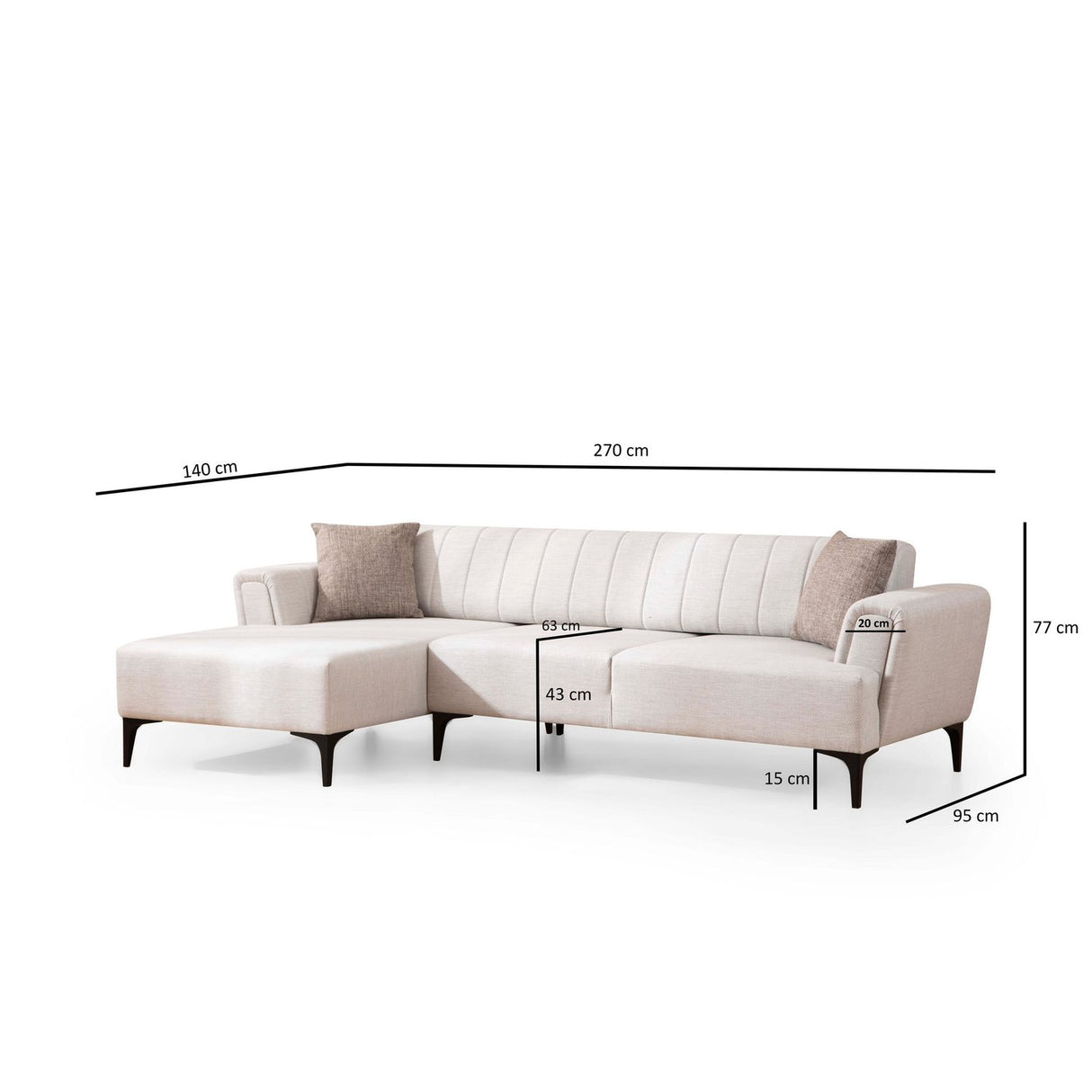 Jakarta (140-270 x 95 x 77 cm) Hörnsoffa-bäddsoffa Ecru, Vänster