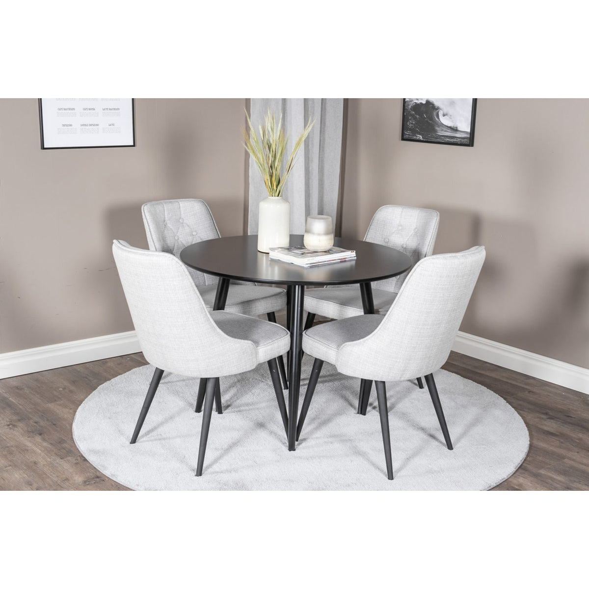 Plaza, Velvet Deluxe Rund matgrupp Svart,Ljusgrå, Svart, ⌀100