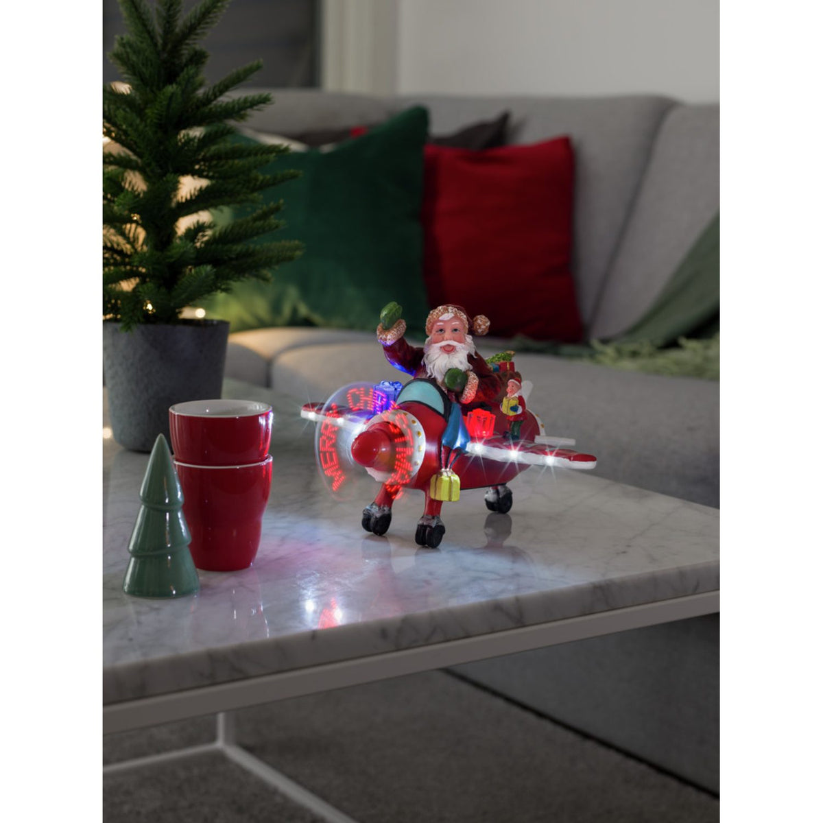 Fiberoptiskt flygplan med tomte LED Stående Ljusdekoration Inne
