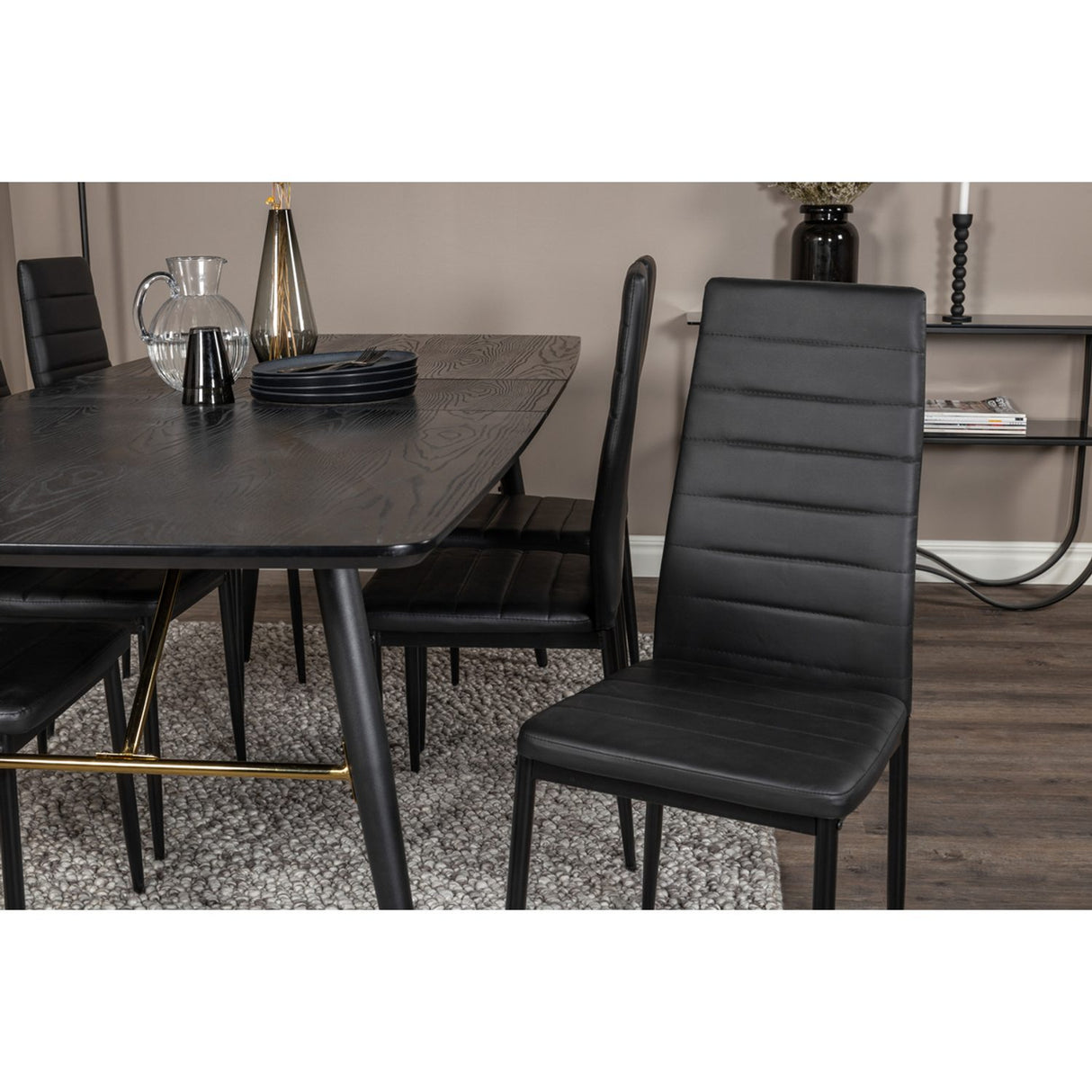 Gold, Slim Rektangulär matgrupp Svart, Svart, 180 x 85