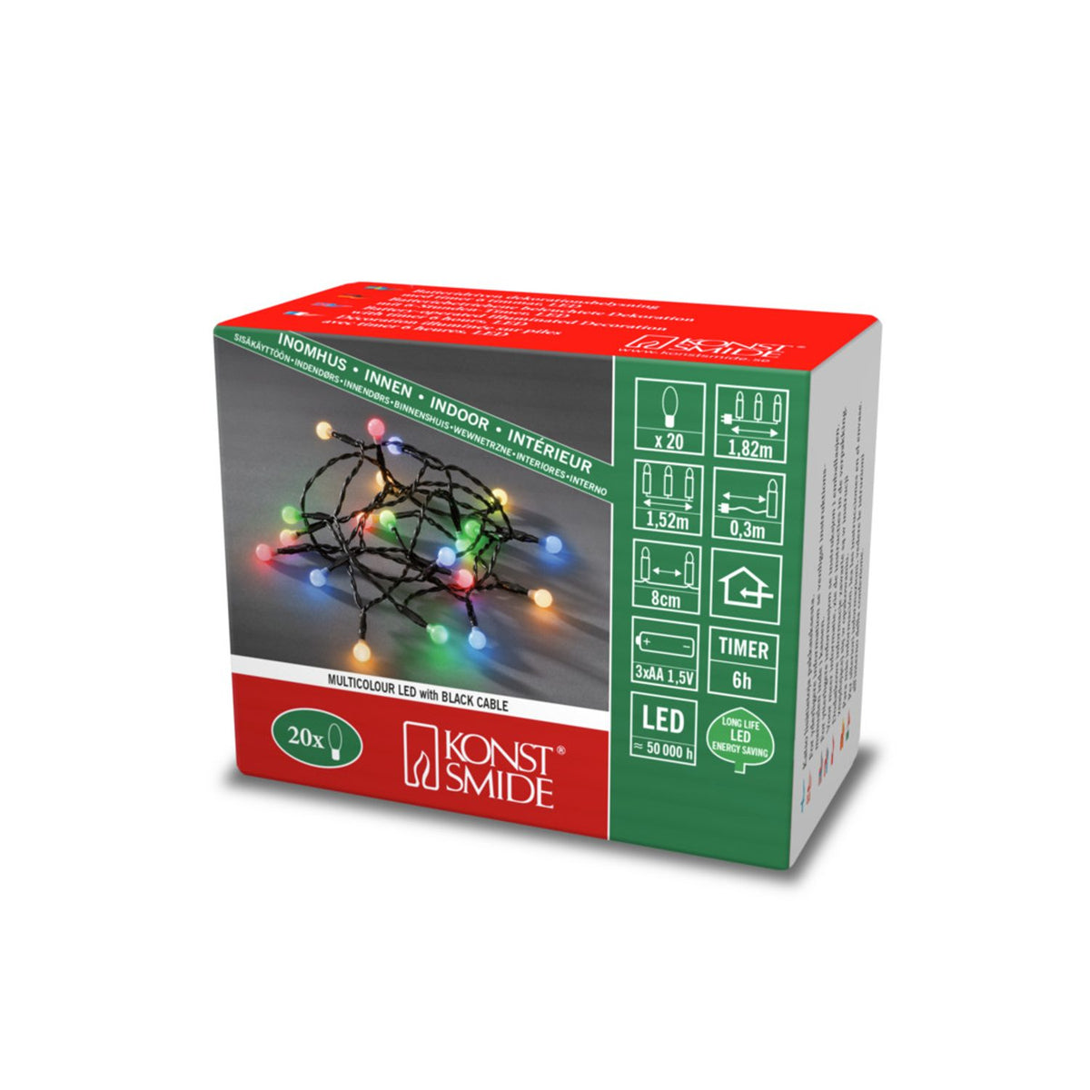 Cherry LED Timer 6h Ljusslinga Inomhus 20 Lampor (1.52m), Färgad