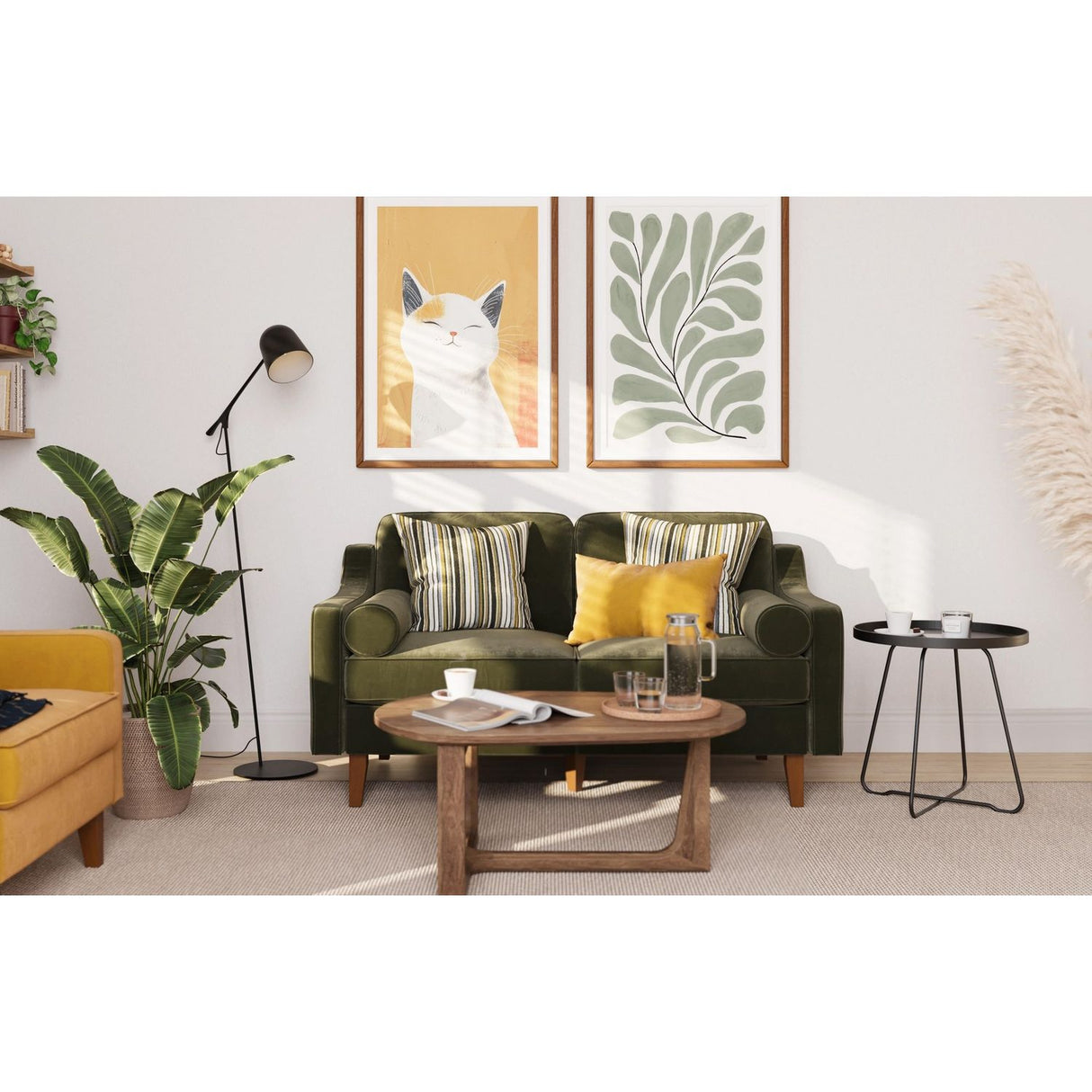 Uppsala (155 x 84 x 87 cm) 2-sitssoffa Olivgrön valnöt