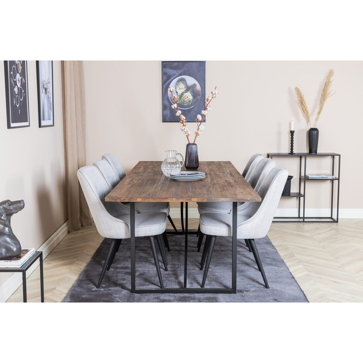 Padang, Velvet Deluxe Rektangulär matgrupp Svart,Ljusgrå, Svart,Natur, 250 x 100