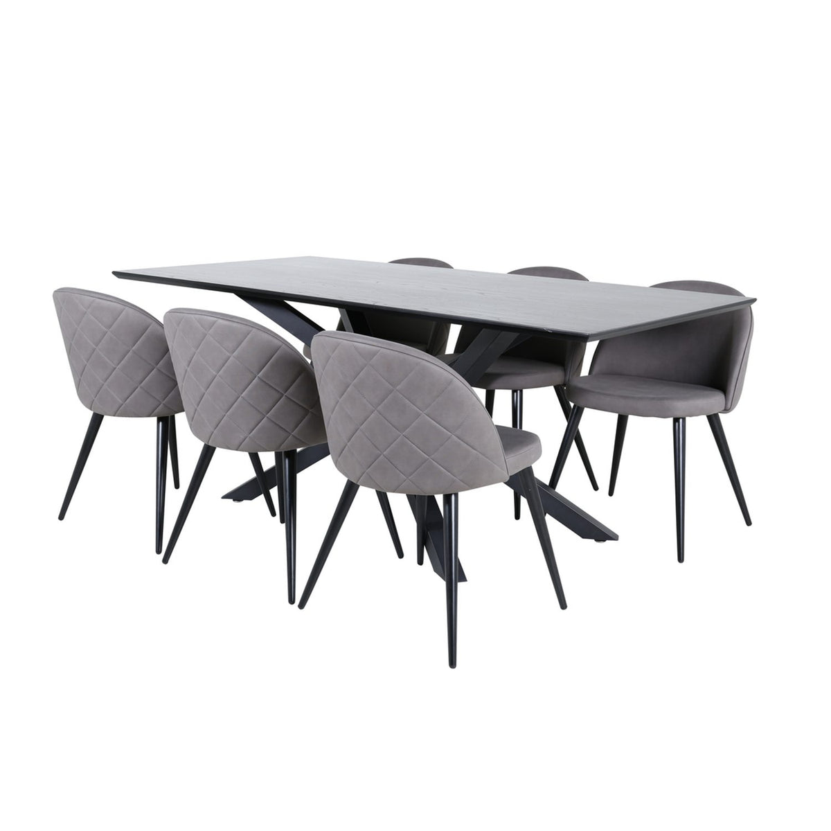 Piazza, Velvet Rektangulär matgrupp Svart,Grå, Svart, 180 x 90