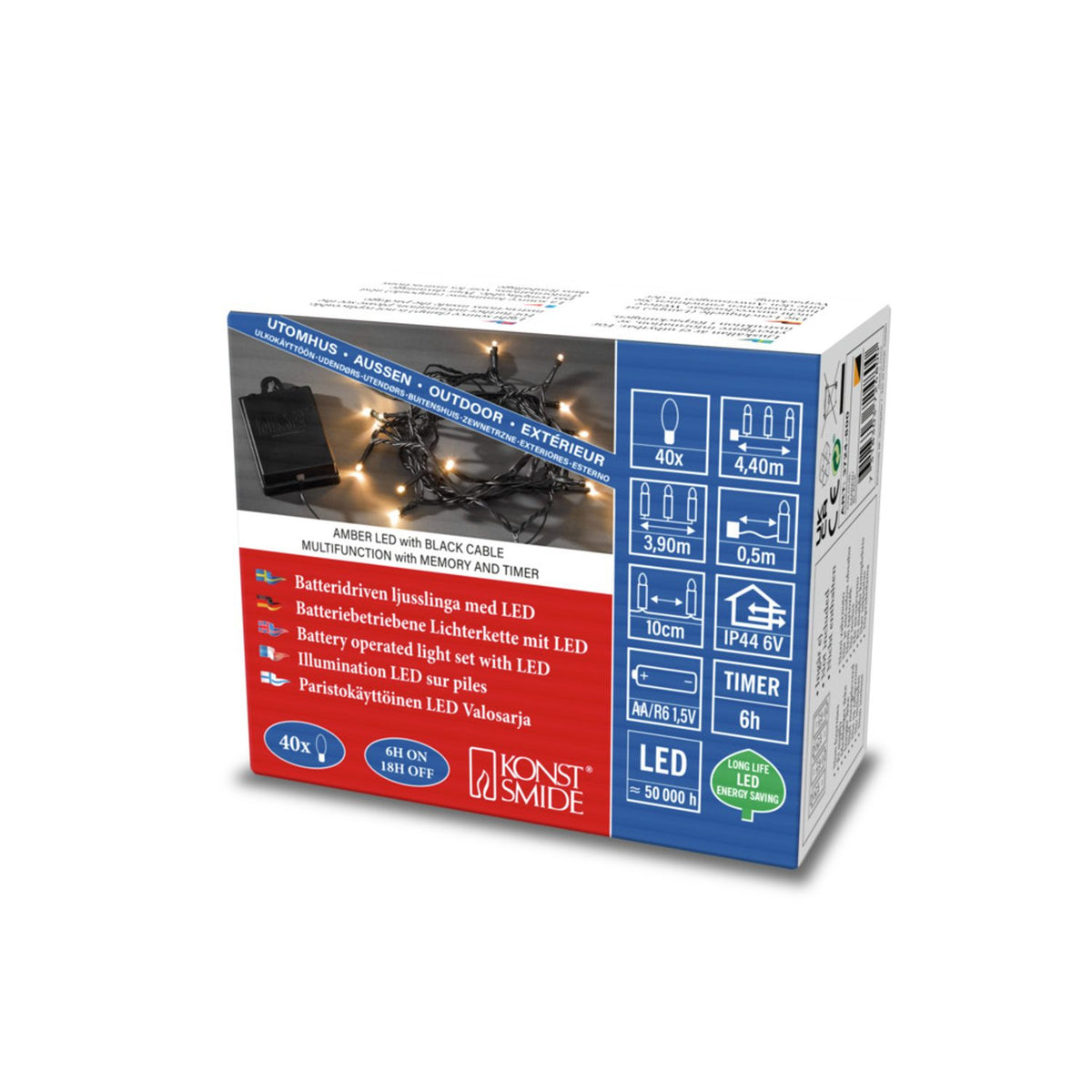 40 LED Multifunktion/timer 6h Ljusslinga Ute Amber/Svart Kabel