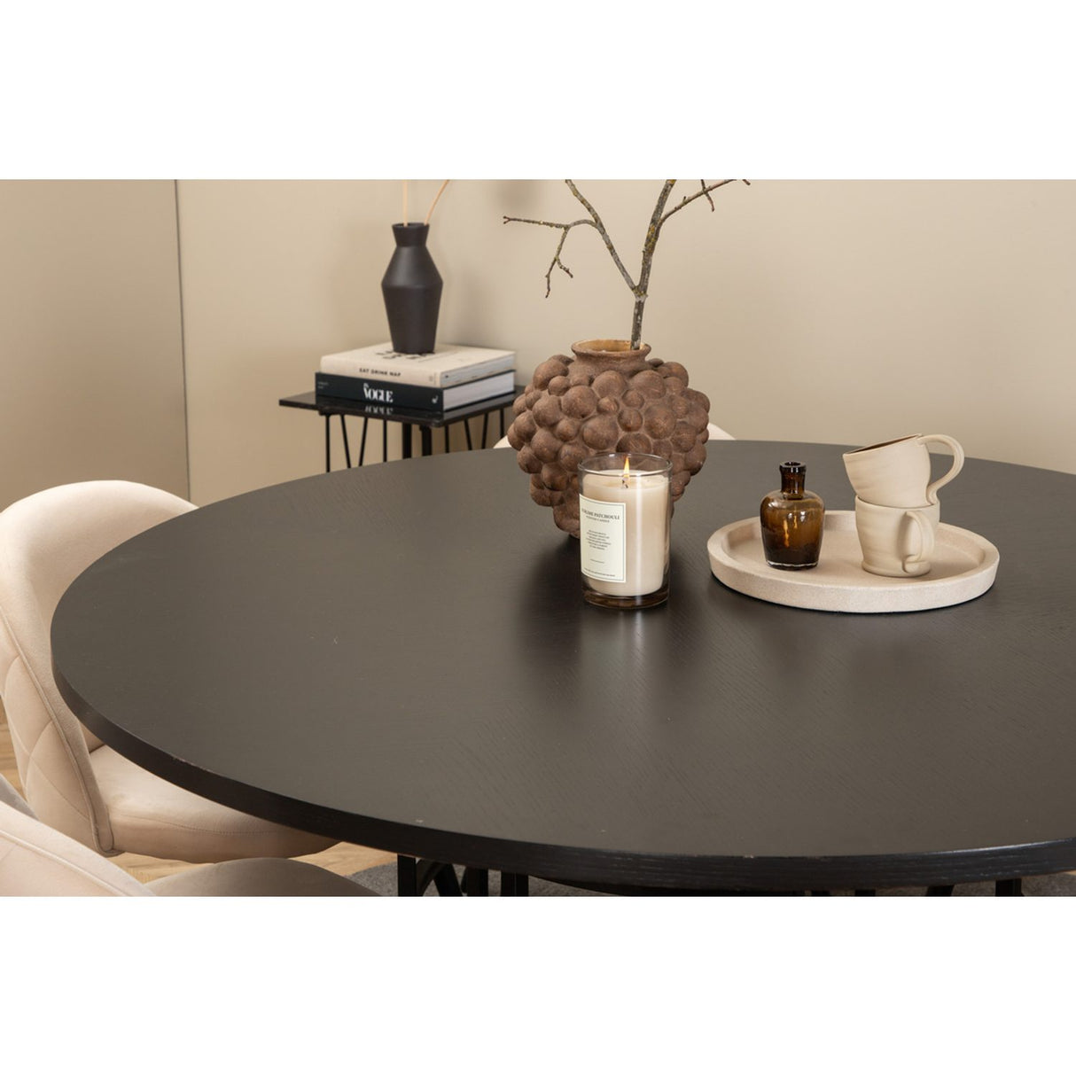 Copenhagen, Velvet Rund matgrupp Beige,Svart, Svart, ⌀140