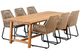 Keros Matgrupp 220x100 cm Teak ink 6st Midway Karmstolar