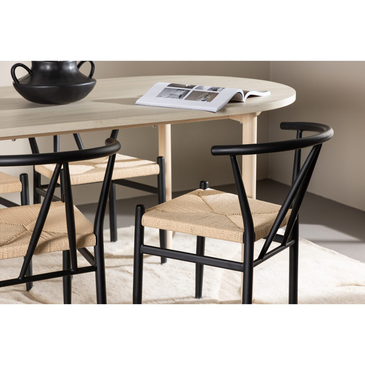 Andy, Alfons Ovalt matgrupp Svart, beige, Vitlaserad, 180 x 90