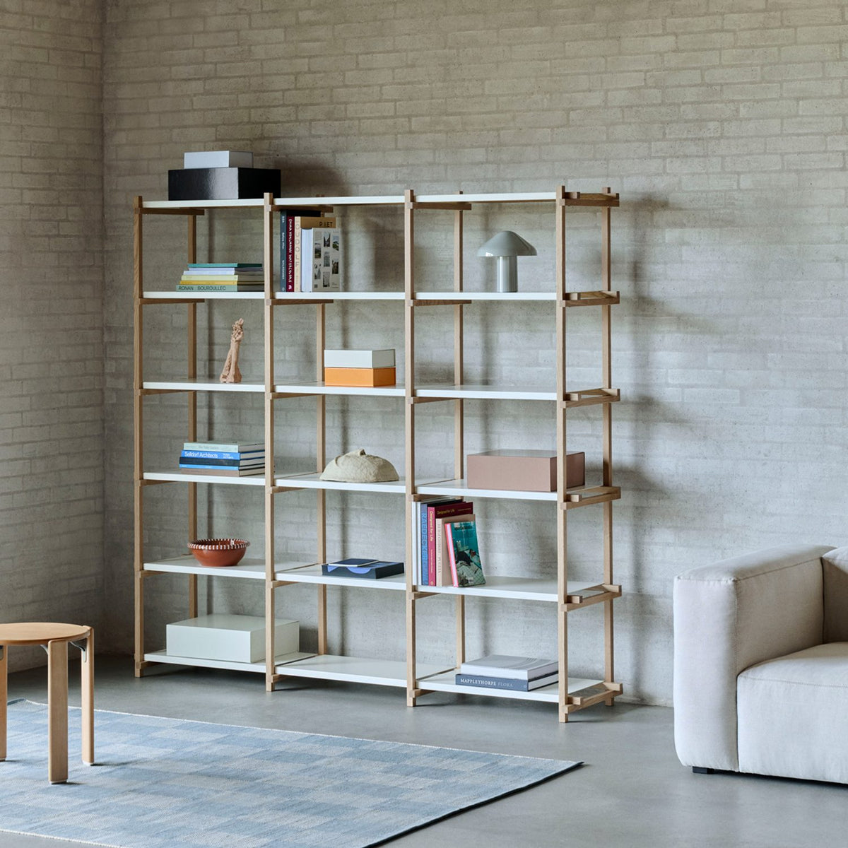 Woody smal låg Hylla Smokey grey – bok, Klart glas
