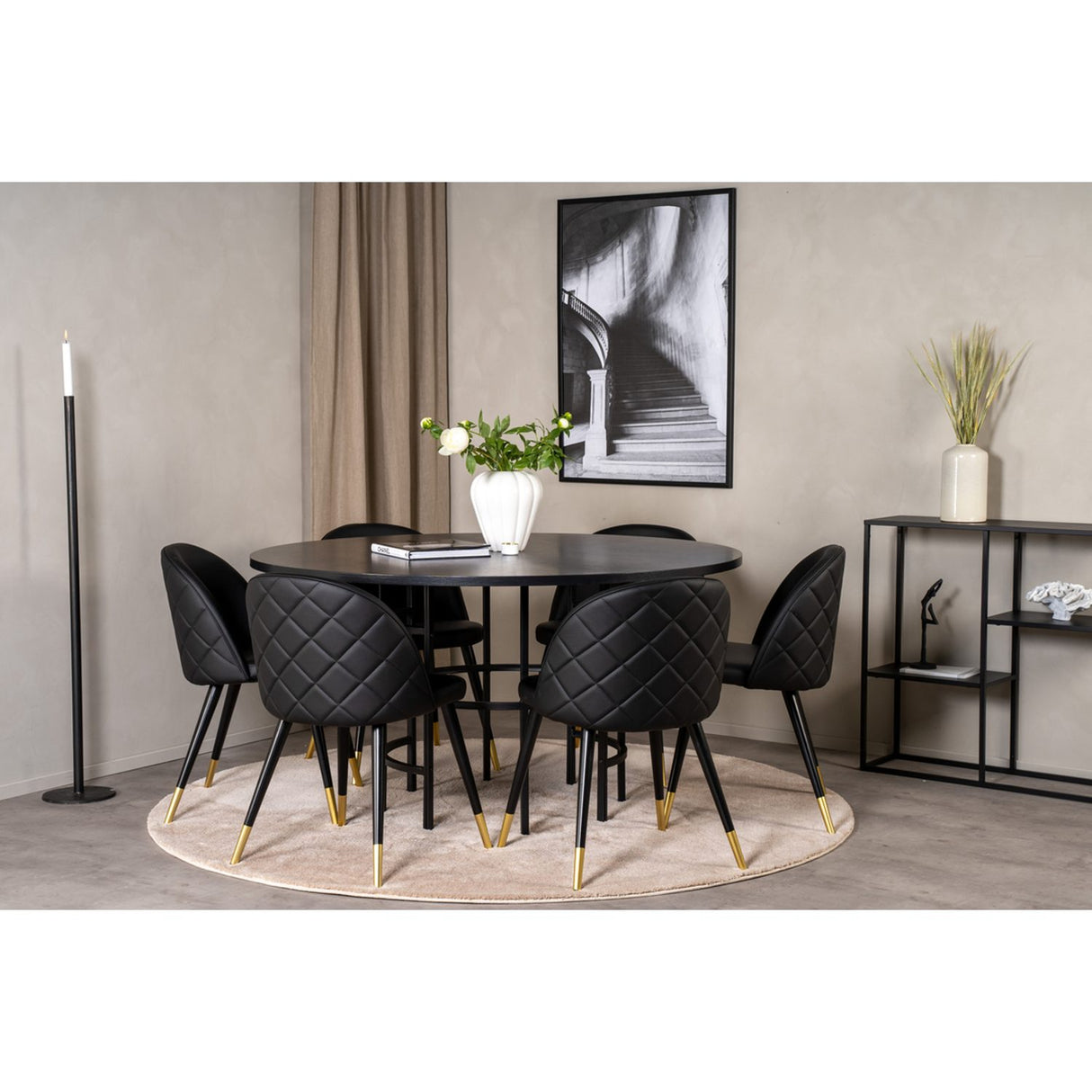 Copenhagen, Velvet Rund matgrupp Svart, Guld, Svart, ⌀140