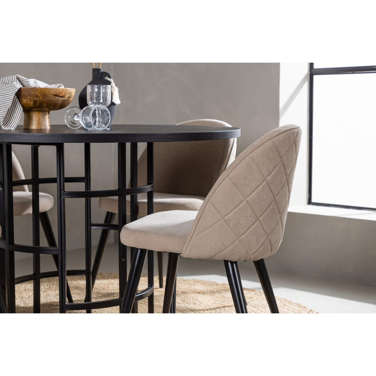 Copenhagen, Velvet Rund matgrupp Beige, Svart, Svart, ⌀115