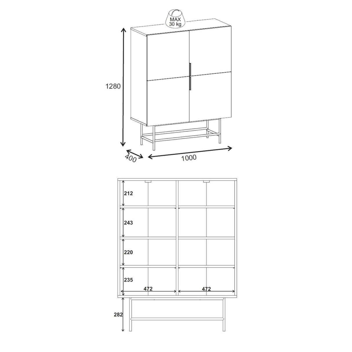 Edinburgh (100 x 128 x 40 cm) Sideboard Milano valnöt svart