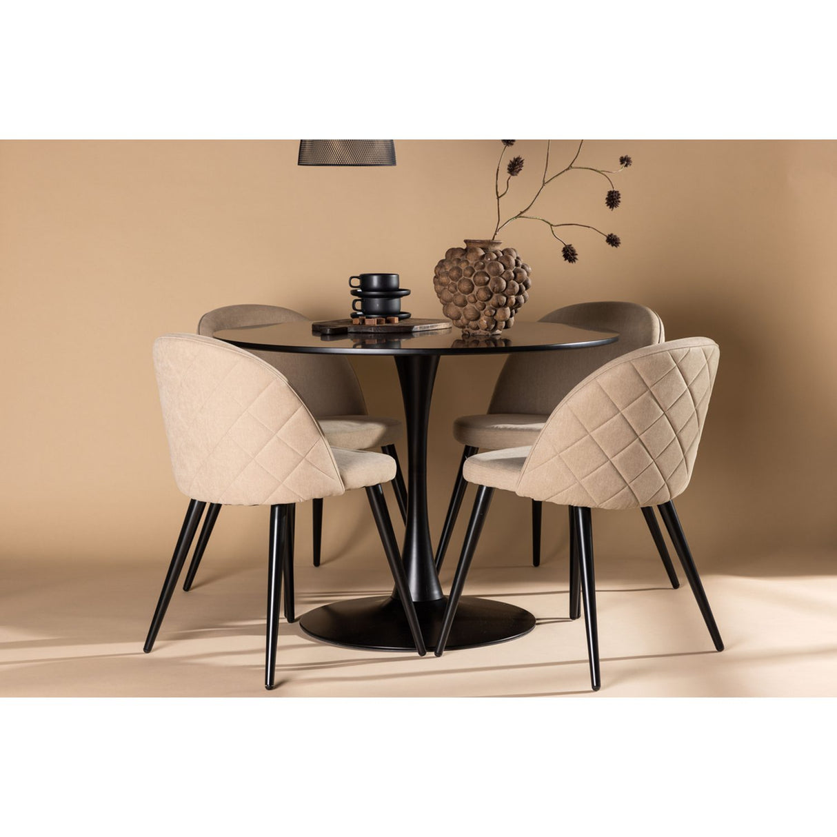 Glade, Velvet Rund matgrupp Beige, Svart, Svart, ⌀100