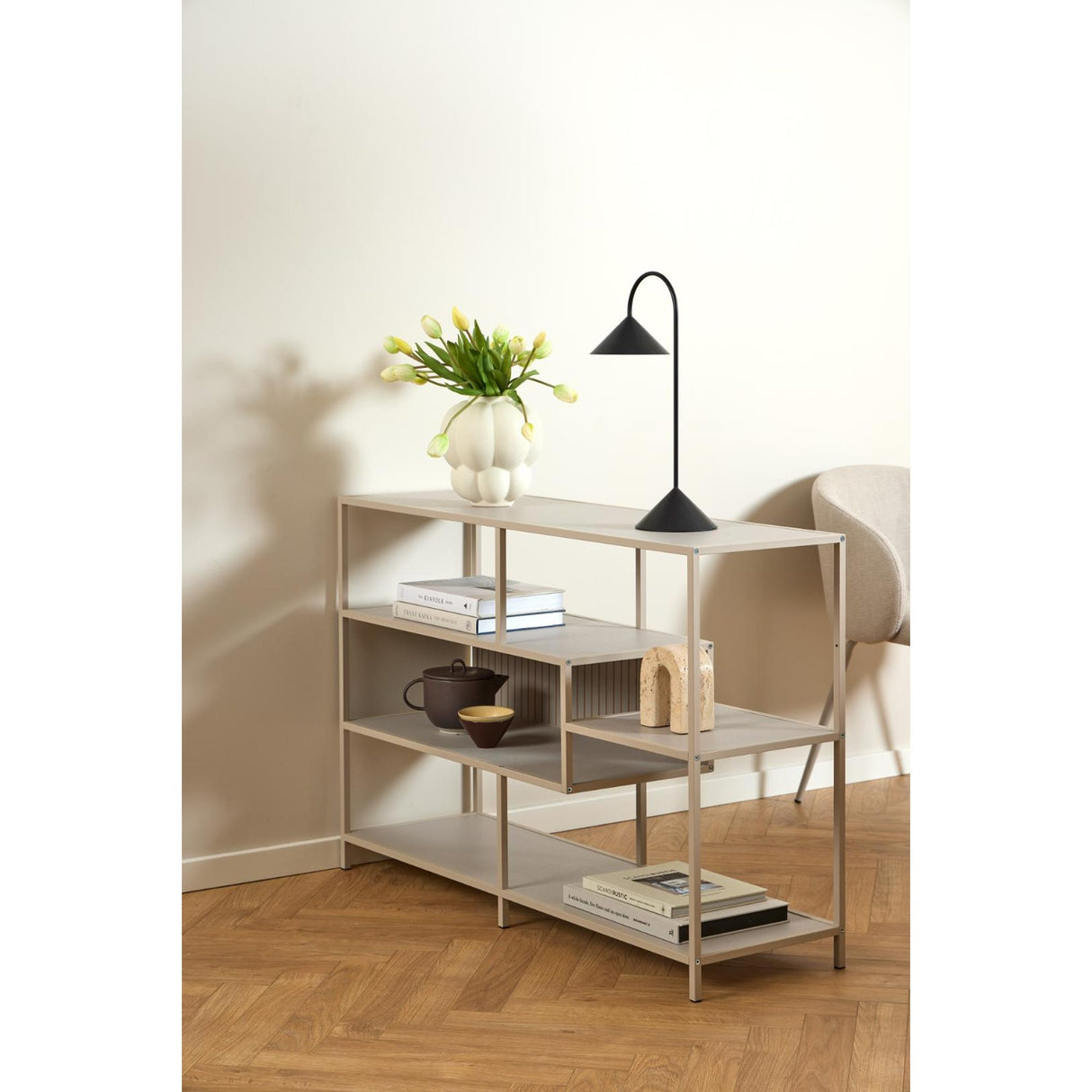 Seaford Bokhylla med vändbar bakpanel 78x114x35 cm Varm Grå