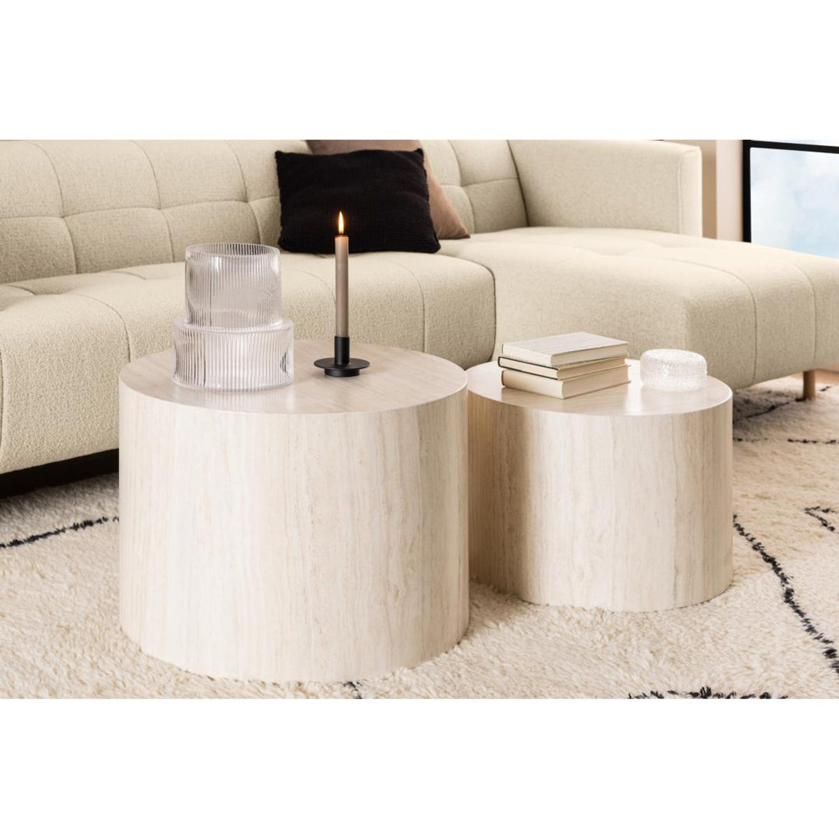 Dijon Soffbord Rund 40x58x58 cm Travertin