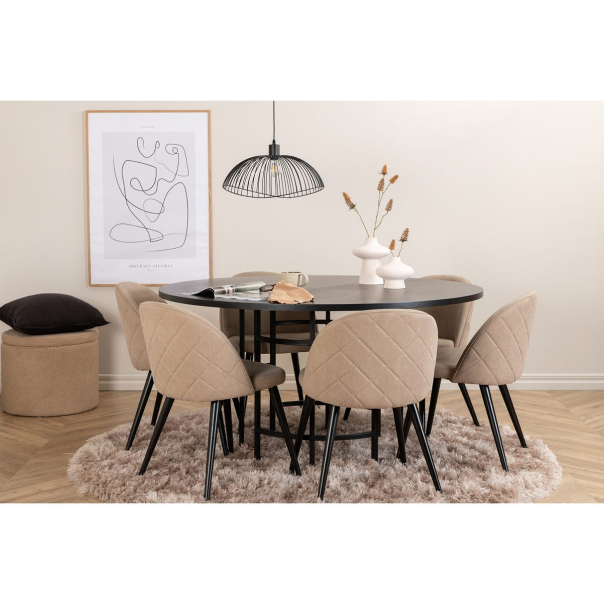 Copenhagen, Velvet Rund matgrupp Beige,Svart, Svart, ⌀140