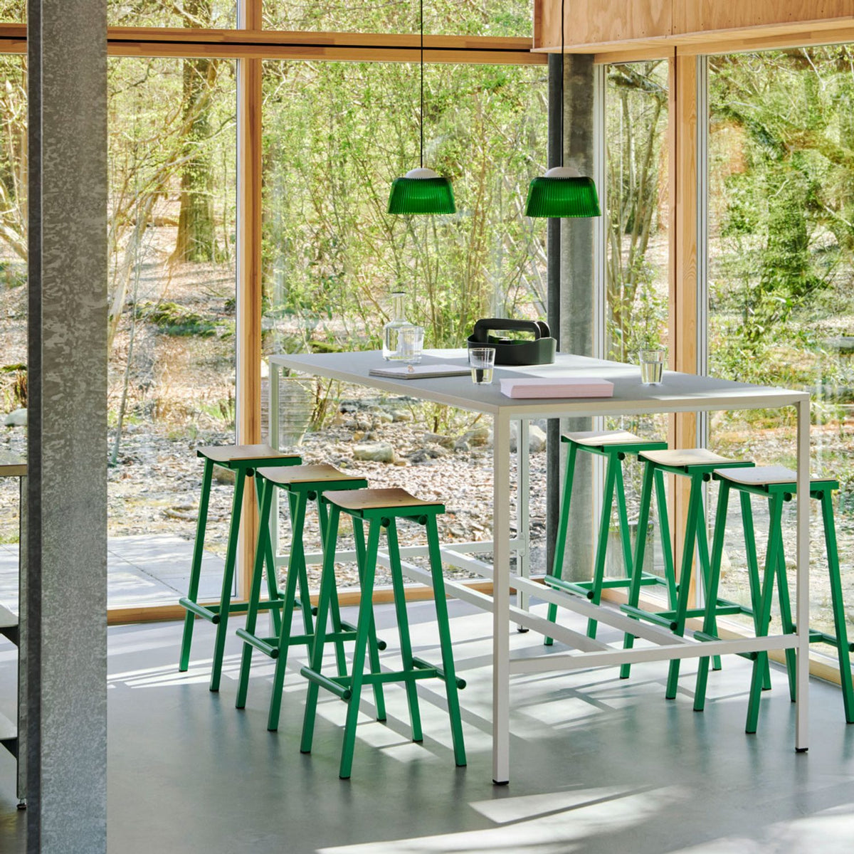 Taburete 8 65 cm Barpall ekfaner med vattenbaserad lack, Soft jade – pulverlackerat stål