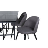 Leif, Velvet Rektangulär matgrupp Svart,Grå, Svart, 200 x 90