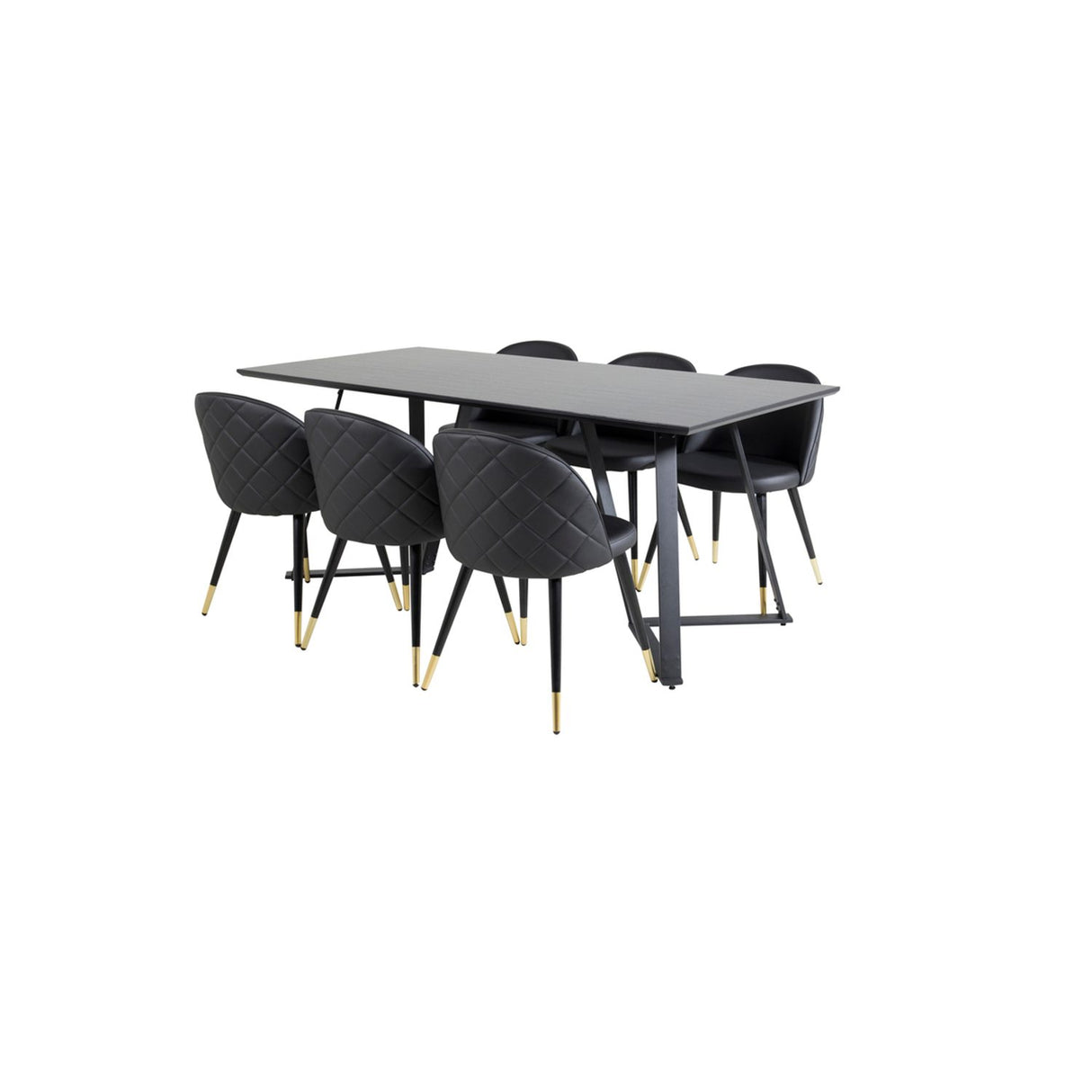 Marina, Velvet Rektangulär matgrupp Svart,Guld, Svart, 180 x 90