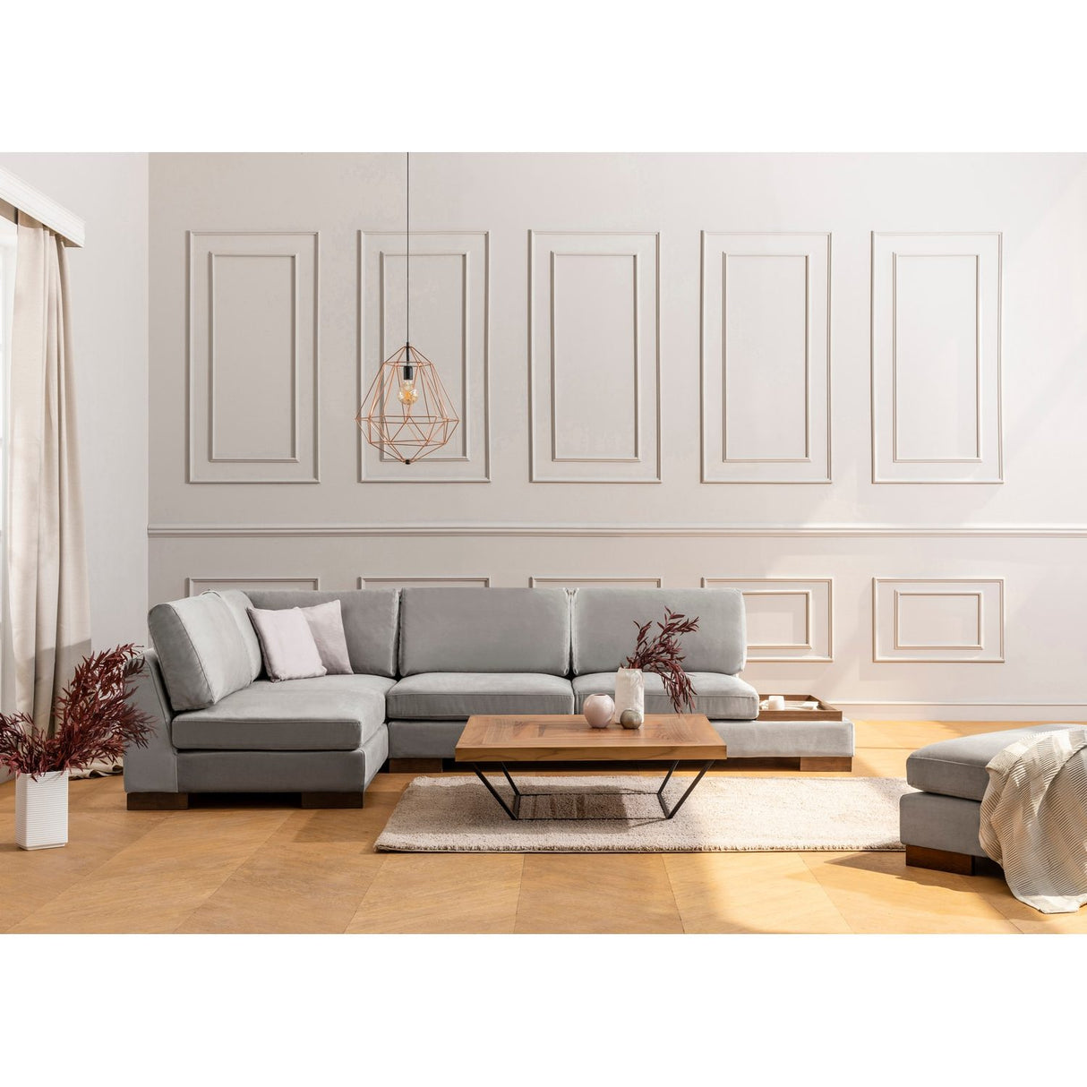 Kigali Hörn med puff (193 x 97 x 80 cm) Hörnsoffa Ljusgrå