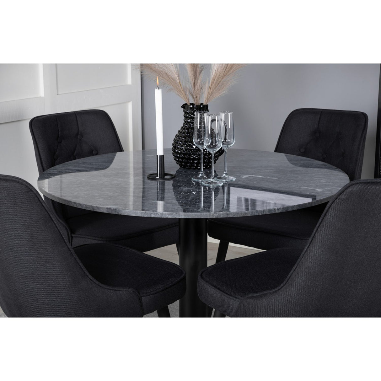 Estelle, Velvet Deluxe Rund matgrupp Svart, Svart,Mörkgrå, ⌀106