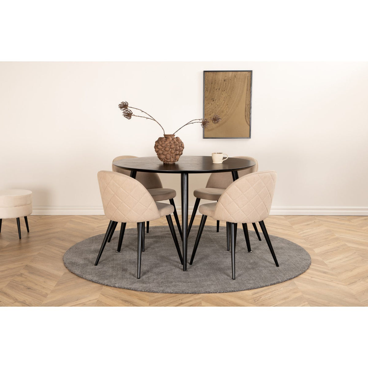 Dipp, Velvet Rund matgrupp Beige, Svart, Svart, ⌀115
